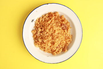 Las migas is a typical Spanish dish made with crumbs, onions and chorizo