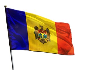 Fluttering Moldova flag on clear white background isolated.
