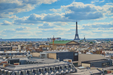 View over Paris with Opéra and Eiffel Tower / Taken from the Rooftop Balkony of the famous shopping centre Galeries Lafayette