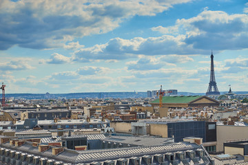 View over Paris with Opéra and Eiffel Tower / Taken from the Rooftop Balkony of the famous shopping centre Galeries Lafayette