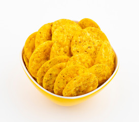 Indian Street Snack Food Masala Khari Papdi on White Background