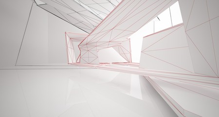 Abstract drawing white parametric interior. 3D illustration and rendering.