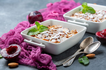 Homemade plum crumble.