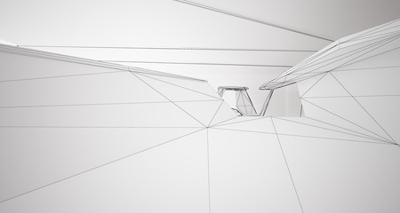 Abstract drawing white parametric interior. 3D illustration and rendering.