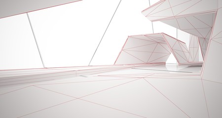 Abstract drawing white parametric interior. 3D illustration and rendering.