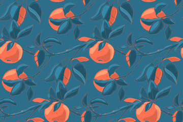 Art floral vector seamless pattern with autumn apples.