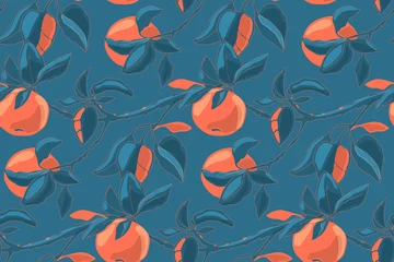 Fototapete Küche Nahtloses Muster des Kunstblumenvektors mit Herbstäpfeln.