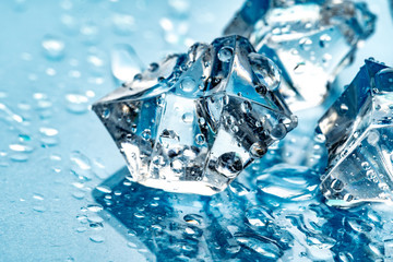 ice cubes on blue background