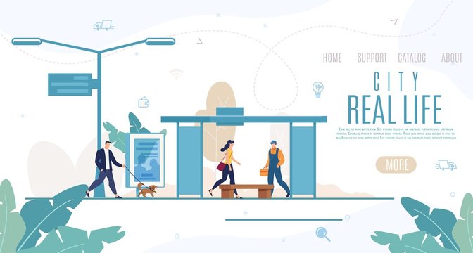 City Real Life Flat Vector Website Template