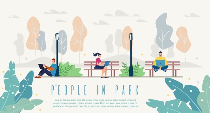 People in City Park Flat Vector Website Template
