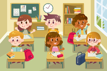 Back to school in classroom vector illustration