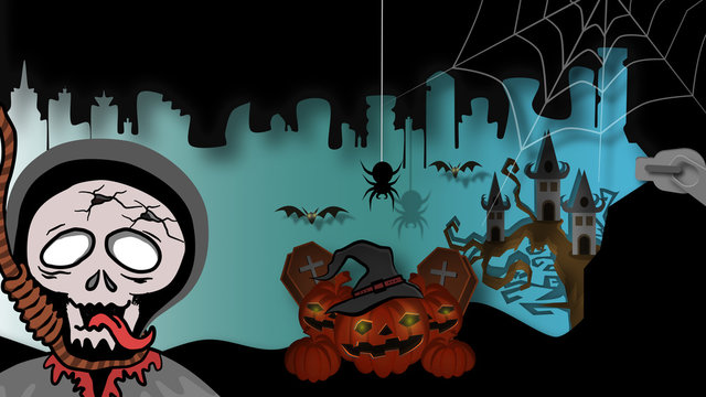 halloween background with scary pumpkins and bats