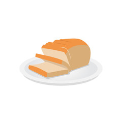 Slice Bread on dish flat vector design.White sandwich bread.Sliced bread loaf on plaate