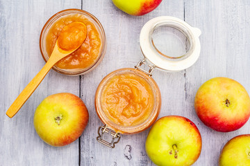 Apple jam, confiture, chutney in a glass jar
