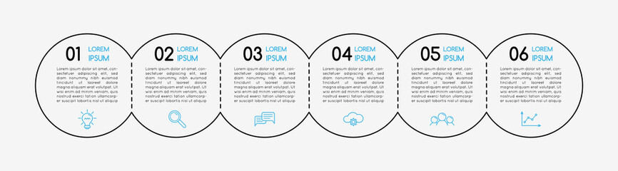 Infographic with business icons. 6 options. Vector