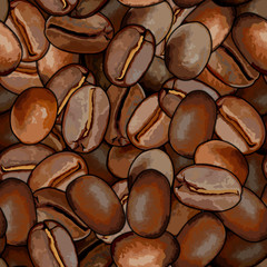 Roasted coffee beans seamless background pattrern illustration