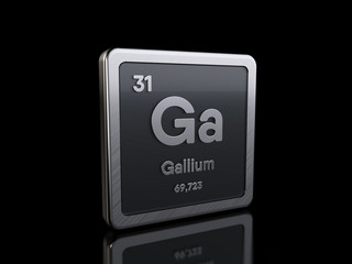 Gallium Ga, element symbol from periodic table series. 3D rendering isolated on black background