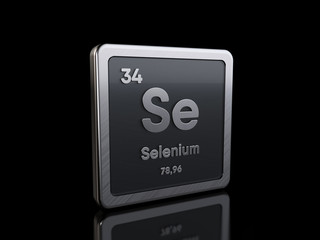 Selenium Se, element symbol from periodic table series. 3D rendering isolated on black background