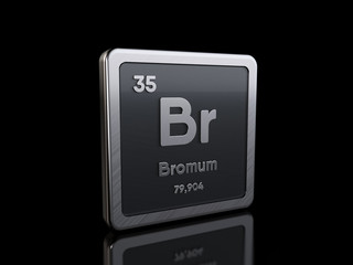 Bromine Br, element symbol from periodic table series. 3D rendering isolated on black background