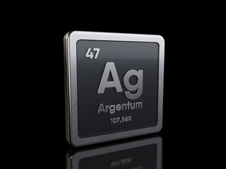 Silver Ag, element symbol from periodic table series. 3D rendering isolated on black background