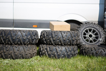 Spare wheels for a quad bike.