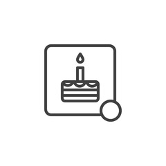 Birthday notification line icon. linear style sign for mobile concept and web design. Cake with candle notice outline vector icon. Symbol, logo illustration. Vector graphics