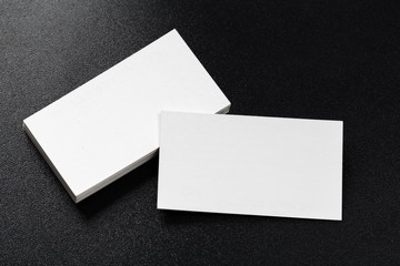 Mockup of business cards stack at dark background. Design concept. Template for branding identity.