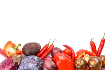 Assortment of fresh vegetables on white background