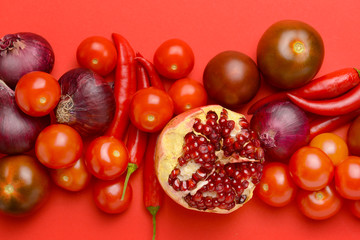 Assortment of fresh vegetables on color background