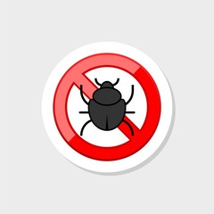 Anti pest sticker icon with insect silhouette. Red prohibition beetle warning sign