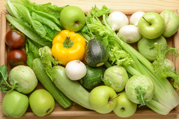 Assortment of fresh vegetables on tray