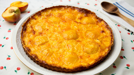 Traditional cake from a bakery.  Peach cake.