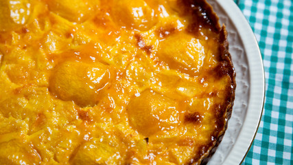 Traditional cake from a bakery.  Peach cake.