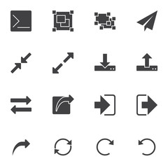 Basic UI elements vector icons set, modern solid symbol collection, filled style pictogram pack. Signs, logo illustration. Set includes icons as download, upload arrows, resize arrows, transfer file