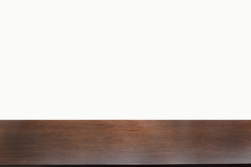 Empty wooden table on white background.