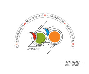 Happy new year 2019 August Calendar - New Year Holiday design elements for holiday cards