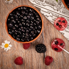 Lollipops made from natural fruits and berries. Healthy food and vegetarian food concepts.
