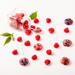 Lollipops made from natural fruits and berries. Healthy food and vegetarian food concepts.