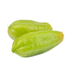 Pile of Bilimbi, Bilimbing, Cucumber Tree (Averrhoa bilimbi Linn) isolated on white background.fruit of Help to appetite and Helps to treat scurvy