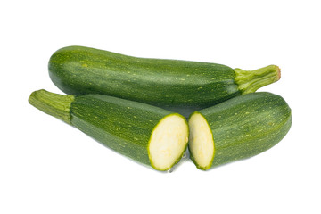 Fresh green Zucchini (Cucurbita pepo var. cylindrica) isolated on white background