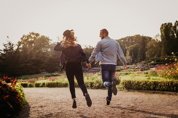 Fototapeta premium Happy loving couple outdoor in park .