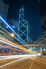 Fototapeta na wymiar Night Traffic in downtown of Hong Kong city