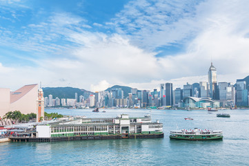 Skyline of Victoria harbor of Hong Kong city