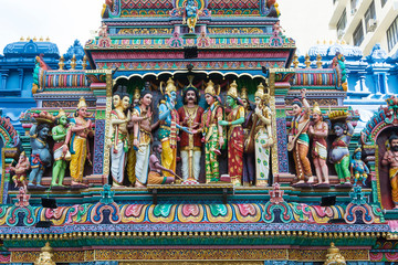 Hindu gods and goddess statues in Sri Krishnan Temple, Bugis, Singapore.