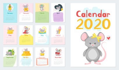 Children calendar vector illustrations set