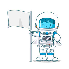Cartoon character of astronaut with flag, Vector illustration.	