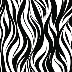 seamless black and white vector of wavy lines, zebra decorative print, abstract liquid pattern, style background of curves