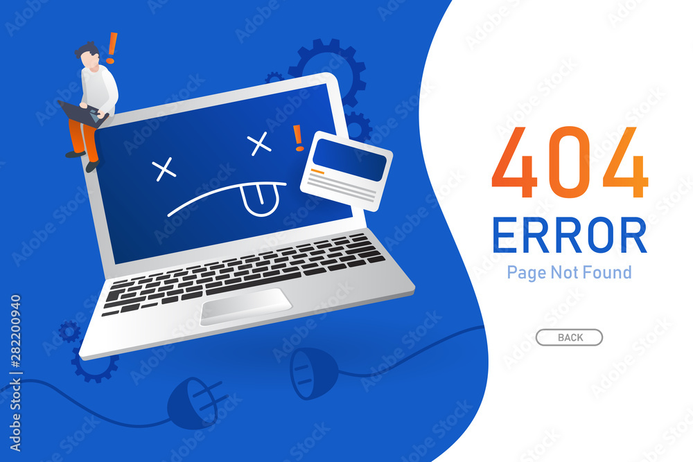 Fototapete 404 error page not found vector with computer or notebook graphic design template for website backgr