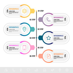 Vector infographic flat template circles for six label, diagram, graph, presentation. Business concept with 6 options. For content, flowchart, step for step, timeline, workflow, marketing