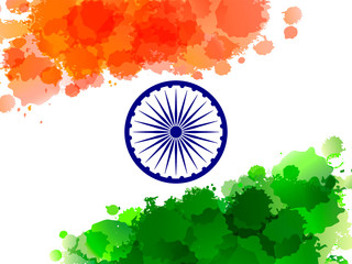 Creative abstract watercolor Indian National flag background. Print for clothes, advertising, poster, invitation, party, greeting card. Banner for 15th August, Happy Independence Day celebration.